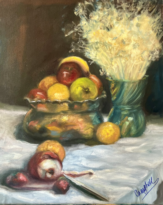 "Beirut Memories: Copper Bowl with Fruit " - Original Oil on Canvas and Giclee Canvas PRINTs